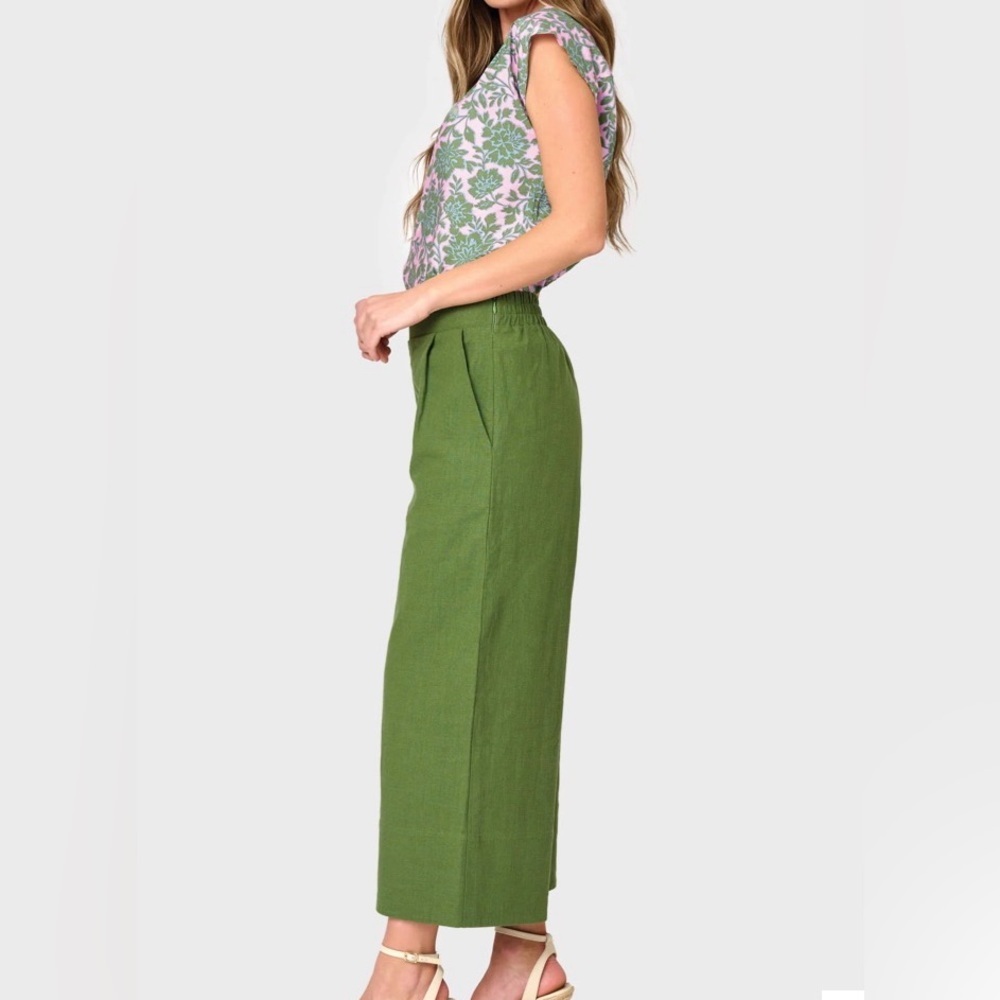 Gibsonlook Wide Leg Linen Blend Cropped Pants – Green – Size Medium - Picture 2 of 6